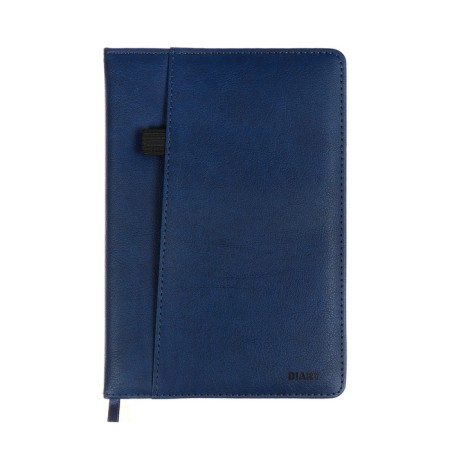 The diary is low, A5 160 sheets, leatherette, DEVENTE. Klint, a solid cover with foam rubber, pocket, lies, block 70, blue