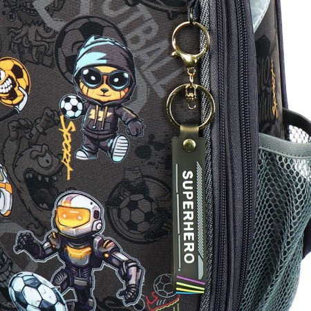 School backpack 38 x 30 x 16 cm, ergonomic back, Stavia "Football", gray-8