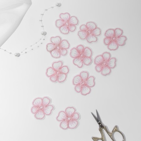 Knitted elements "Flowers", 4.2 × 4 cm, 10 pcs, pink/chameleon-1