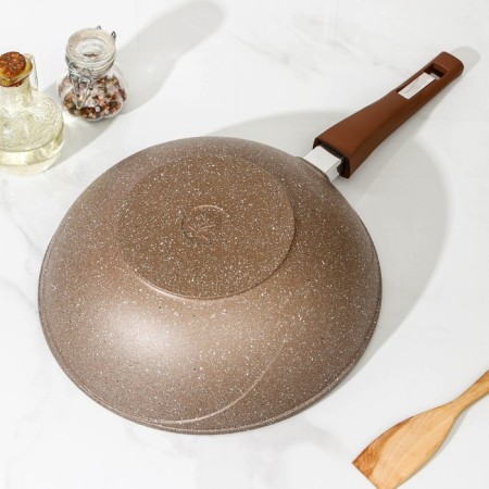 Granite Brown pan, d = 28 cm, removable handle, glass cover, anti -stick coating, brown color-2