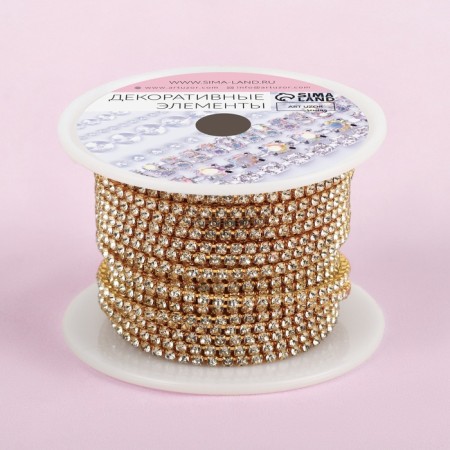 Chain with rhinestones, metal, glass, 2 mm, 9 ± 1 m, gold color-4