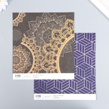 Scrapbooking paper bilateral "Mehendi and geometry silver" Density 180g 15.5x17cm-1