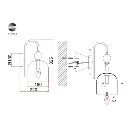 Sconces st. SL2000.211.01. GEA. 1x40 W, E14, 16x32.5 cm, golden color-4
