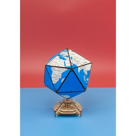 Designer Wooden 3D Ewa Globe Icosahedron with a secret (box, safe) blue-9