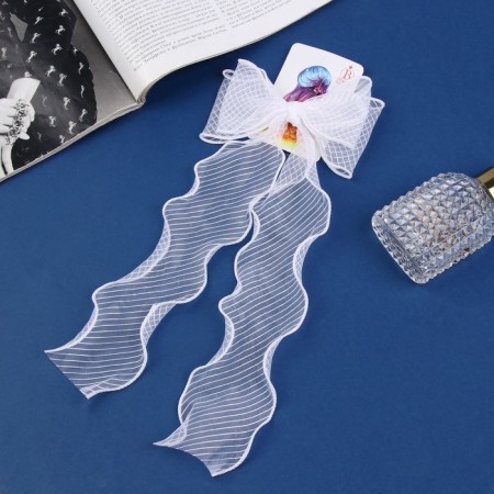 Hair clip "Schoolgirl" bow 12x30 cm, white in strip