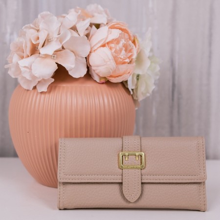 Women's wallet on the button, beige color-4