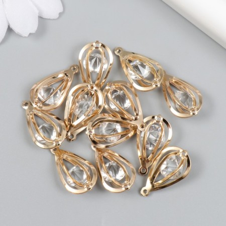 Decor for creativity Metal "drop" volumetric gold, crystal 1x1.2x2.1 cm-2