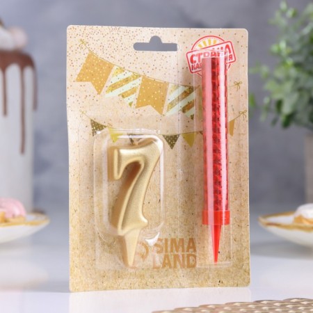 Candle for cake the number "7", "Oval + fountain" Golden-3