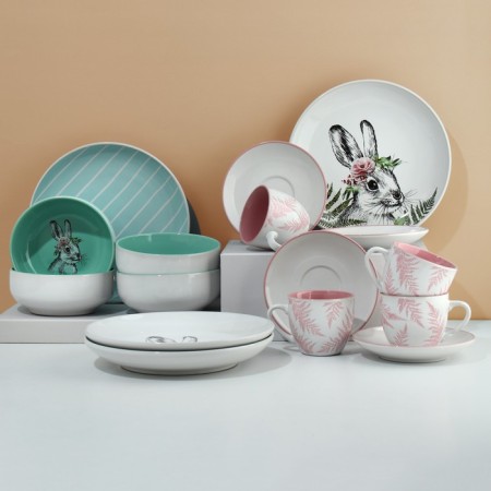 A set of dishes for 4 persons "Easter. Forest characters ”, 16 objects: 4 plates 23 cm, 4 bowls 14.5 cm, 4 circles 250 ml, 4 saucers 15 cm.-1