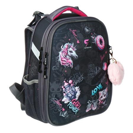 School backpack 38 x 30 x 16 cm, ergonomic back, stavia "unicorn", gray-1