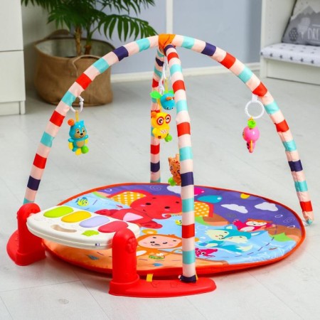 Developing rug "baby game", with a piano, round, pink-2