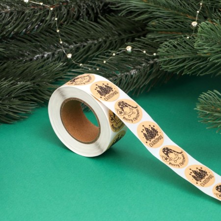 Stickers in the roll "Christmas", 500 pcs, 2.5 x 2.5 cm
