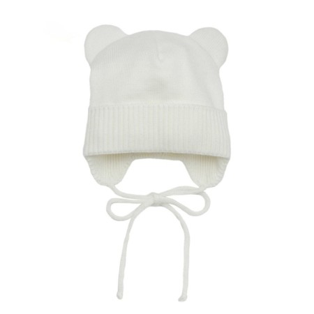 A cap on ties with ears children's Amarobaby Pure Love Bear, with a lining, size 38-40 cm, dairy color-10