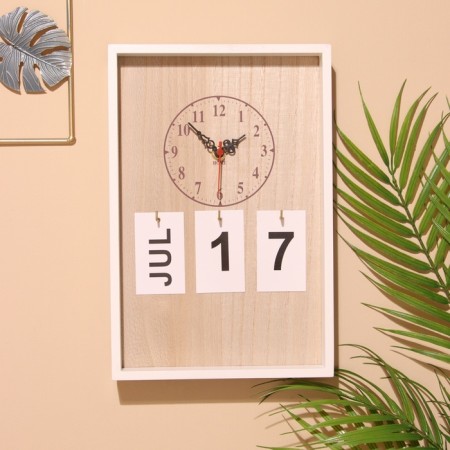 Souvenir Eternal calendar suspended with a clock, wood, 2x20x30 cm, col. white