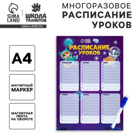 Schedule of the Lessons "Animals in Cosmos" A4, a reusable magnetic with a marker