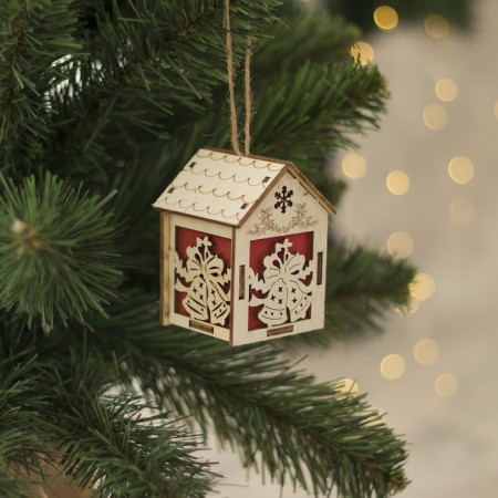 Christmas tree toy "House with bells", from batteries, glow of warm white-1