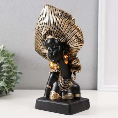 Souvenir Polystone Bust "African in the gel (headdress)" Gold 17x9x26 cm-3
