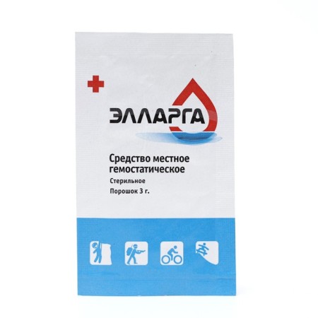 Local hemostatic "Ellarga", powder, sterile, 3 g.