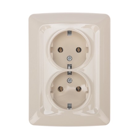 Double socket Kranz ceramics, with grounding, hidden installation, 16a, beige KR-78-0250