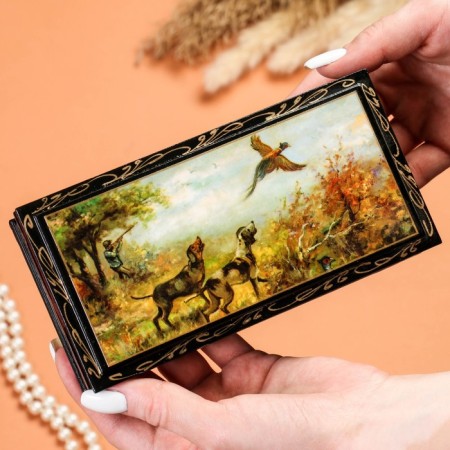 Casket - Buttail "Okhota", 8.5 × 17 cm, lacquer miniature-2