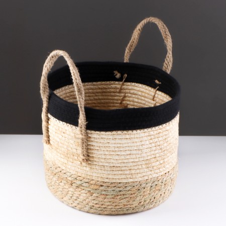 Storage basket "Peru", with handles, 29 x 29 x 25 cm, natural, black-1