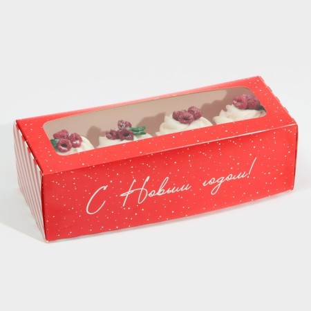 Box for confectionery with the window “Happy New Year!”, 26 x 10 x 8 cm, New Year-1
