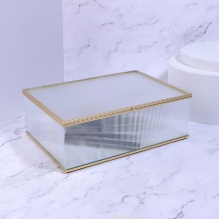 Organizer for storage "Ripples", with a lid, glass, with a mirror -bottom, 1 section, 25 × 17.5 × 8.5 cm, the color is transparent/copper-4