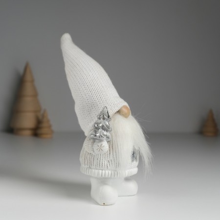 Polystone souvenir "Santa Claus in a white knitted cap, with a silver Christmas tree" 8.5x5x18 cm-2