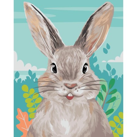 Picture on numbers on canvas with a subframe "Rabbit in the field", 40 x 50 cm-1