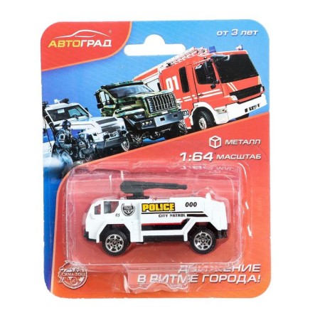 Metal “Police” machine, scale 1:64, Mix color, on a blister-8