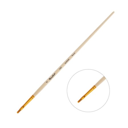 Synthetic brush is flat, stiff, shortened insert, rubloff series 1322, No. 4, a long handle is saturated with varnish, white clip