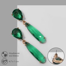 Earrings with Cleo rhinestones rain, green color in gold