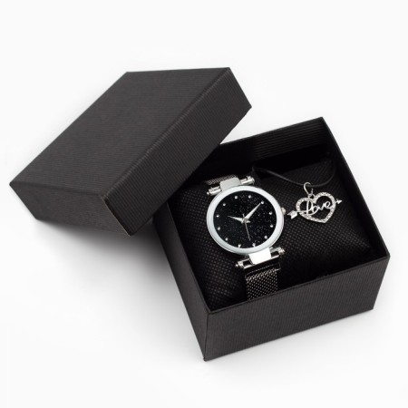 Women's gift set LOVE 2 in 1: wrist quartz clock, pendant, D-3.8 cm