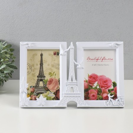 Photo frame plastic in 2 photos 10x15 cm "Eiffel Tower and Seagull" White 17.5x28x3 cm