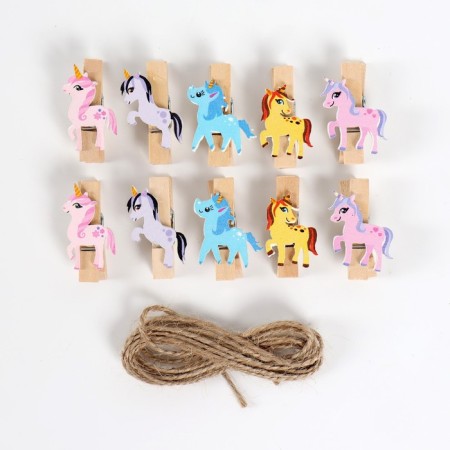 Decorative clothespins with a rope for the suspension "Unicorns"