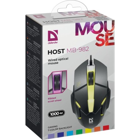 Mouse Defender Host MB-982, wired, optical, game, backlight, 1000 dpi, USB, black-2