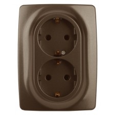 2x2p+E Schuko outlet with curtains, 16A-250V, IP20, era12, bronze