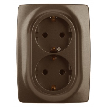 2x2p+E Schuko outlet with curtains, 16A-250V, IP20, era12, bronze
