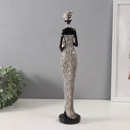 Polystone souvenir "African in a dress with leaves, with a pot" White with black 8.5x8x39 cm-2