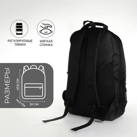 Young backpack from textiles on lightning, 4 pockets, black color-1