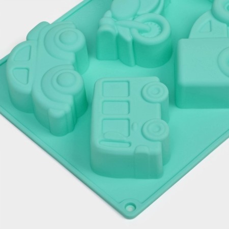 Silicone form for baking shares "transport", 30 × 17.5 cm, 6 cells (9 × 5.5 × 3.5 cm), blue color-2