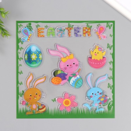 Silicon sticker for glass "Easter friends" 19.5x19.5 cm 7882176