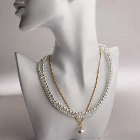Beads 3 tier "Rochel" drop, ball No. 10, white color in gold, l = 42 cm-2