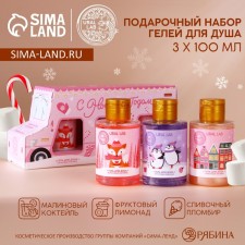 New Year's gift set of Cosmetics Happy New Year, shower gel, 3 x 100 ml, Pink Collection by Ural Lab