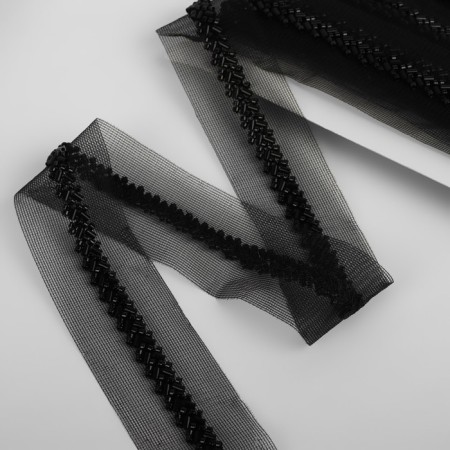 Decorative braid with beads, 35 mm, 4.5 ± 0.5 m, black color-1