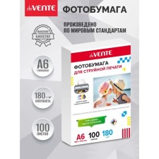 Фотобумага для струйной печати A6 (10 х 15 см), 100 листов deVENTE, глянцевая, односторонняя, блок 180 г/м2