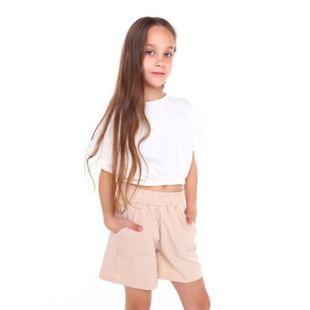 Suit for a girl (T -shirt/shorts), milk color, height 134 cm-1