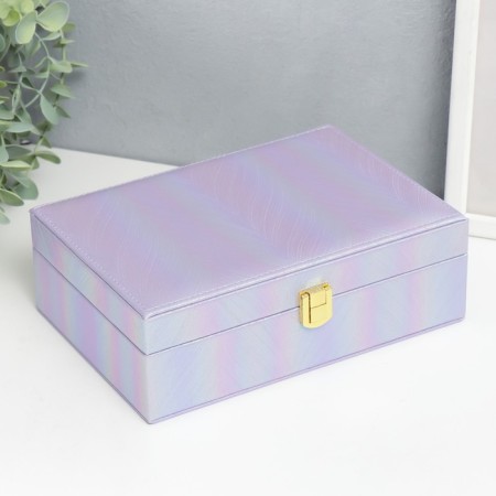 Casket to the leatherette for jewelry "Strips. Texture" Lilac Pearl 7.5x22x15 cm