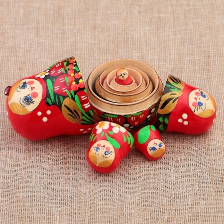 Matryoshka "God's cow", red scarf, 5 puppet, 9-11 cm-13