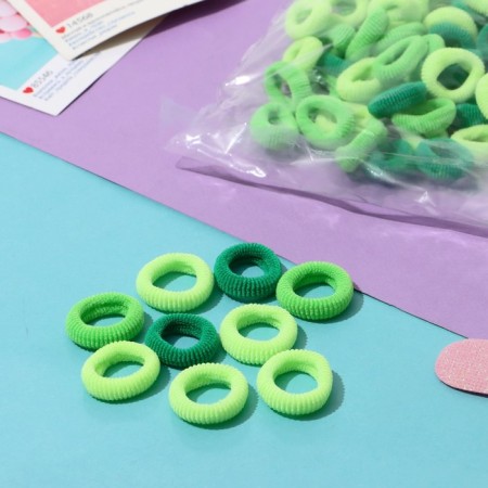 Hair elastic band "Mahrushka" (set 72 pcs) 1.5 cm, green shades
